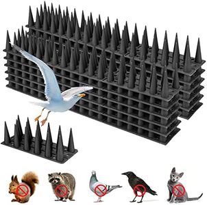 24 Pack 8m Upgraded Bird Spikes, Bird Squirrel Raccoon Cat Fox Pigeon Intruder Deterrent Spikes, Eco Fence Wall Spikes Garden Security Anti Climb, Fence Spikes for Outside Roofs Windows (Black)