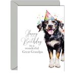 Birthday Cards for Great Grandpa - Party Hat Dog - Happy Birthday Card for Great Grandpa from Great Grandson Great Granddaughter, A5 Bday Gifts Greeting Cards for Men Him