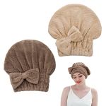 RosewineC Microfiber Hair Drying Towels, 2pcs Hair Drying Cap Hair Towel Wrap Absorbent Turban, Rapid Drying Beach Bath Salon Cap Towel Turban for Wet Hair, Curly, Long&Thick