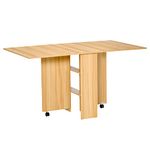 HOMCOM Folding Dining Table, 55" Drop Leaf Table for Small Spaces, Foldable Table with Storage Shelves for Kitchen, Dining Room, Teak