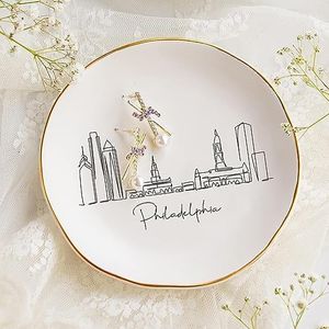 COLLECTIVE HOME - Skyline Jewelry Dish, Ceramic Trinket Dish, Landscape Jewelry Tray, Decorative City View Plate for Rings Earrings Necklaces Bracelet Watch Keys (Philadelphia)