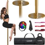 ILOGICASE Spinning Dancing Pole for Home | Portable and Heavy Duty 45mm Dance Pole Apartment Friendly, Adjustable Height 7ft to 11ft, w/Pole Conditioning Bands Set, LED Light and Carry Bags (Gold)