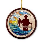 Personalized Fishing in Heaven Suncatcher Ornament, Fishing Ceramic Ornament, Personalized Memorial Xmas Stained Glass Style Ornament, Customized Name & Year Ornament for Memorial Dad Grandpa Uncle