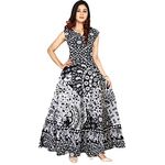 Siya Enterprises Women's 100% Cotton Jaipuri Print Long Midi Maxi Dress (Black&White01)