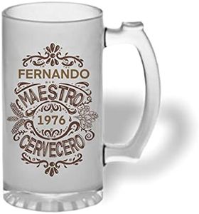 Bee Ingenious Jarra cerveza personalizada de cristal esmerilado. Jarra de cerveza original: Maestro cervecero con nombre y año personalizados