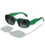 kimorn Rectangle Trendy Sunglasses for Women Men Retro Trendy Sun Glasses 90’s Vintage Square Frame (Green Frame Gradient Grey Lens)