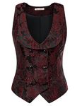 Belle Poque Women Waistcoat Vintage Double Breasted Vest Coat V-Neck Handkerchief Hem Waistcoat