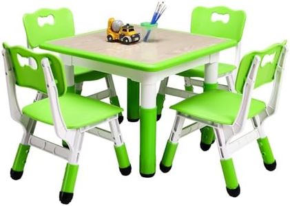 Kids Table and Chairs Set, Height Adjustable Desk with 4 Seats for Ages 2-10,Arts & Crafts Table,Graffiti Desktop, Non-Slip Legs, Max 300lbs, Children Multi-Activity Table for Classrooms,Daycares,Home