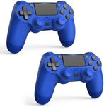 SHINXIN PS4 Controller 2 Pack for PS4/Slim/Pro/PC with Dual Vibration/3.5mm Audio/Type-C Port and 2 pcs Type-C Cable (Blue + Blue)