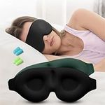 Navaris 3D Eye Mask for Sleeping & Lash Extensions - Set of 2 (Black & Green) - Blackout Sleep Mask for Side Sleepers & Eyelash Extension - Padded Night Masks for Men & Women