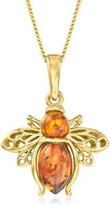 Ross-Simons Amber Bumblebee Pendant Necklace in 18kt Gold Over Sterling. 18 inches