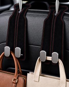 CODIAO Car Headrest Hooks, 2 Pack Suede Leather Seat Hooks for Purses and Bags, Dual Hook Purse Holder for Seat Back and Passenger Glove Box, Universal Hangers for Handbags, Coats, Groceries, Black