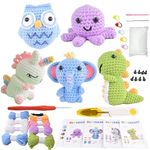 Animal Crochet Kit, Crochet Starter Kit for Beginners Adults and Kids ,Complete DIY Crochet Set to Make 5 pcs Animals Dolls,Learn to Knitting Art Craft Kits with Instructions and Video Tutorials