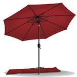 VOUNOT 2.7m Garden Parasol, Outdoor Table Tilting Patio Parasol Umbrella, with Crank Handle, Protective Cover, 8 Sturdy Ribs, Red