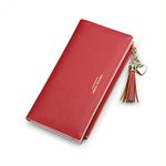 Wallets for Women Leather Cell Phone Case Holster Bag Long Slim Credit Card Holder Cute Minimalist Coin Purse Thin Large Capacity Zip Clutch Handbag Wallet for Girls Ladies (Red)