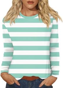 Womens Shirts Fall Oversized Striped - Long Sleeve Cerwneck Loose Fit Pullover 2025 Trendy Comfortable Office & Casual Wear(Green,XX-Large)