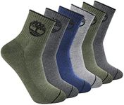 Timberland Mens 6Pack Quarter Socks, Olive Heather (6 Pack), Large