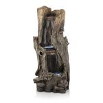 Alpine Corporation 41" Tall Outdoor Rainforest Waterfall Tree Trunk Fountain with LED Lights