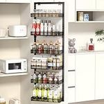 TOPWE Over Door Spice Rack, 6-Tier Adjustable Over the Door Storage, Pantry Door Organizer Shelves with Hook for Each Layer, Back Door Metal Hanging Spice Can Rack for Pantry Bathroom, Black