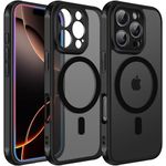 ivoler Magnetic Matte Case for iPhone 16 Pro 6.3'' Case, Compatible with MagSafe, Anti-Slip and Drop-Proof Protective Cover, Translucent Slim Back Soft Edge Anti-Fingerprint - Black
