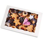 White Pastry Bakery Box 14x10x3inch,Large Donuts,Muffins,Cookies Boxes with PVC Window - Auto-Pop up Paper Box Nature Cardboard Take Out Container,Pack of 15 (White, 15)