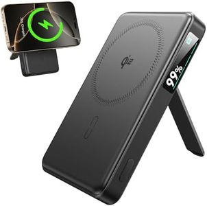 ESR for MagSafe Power Bank, Kickstand 10,000mAh MagSafe Portable Charger, Qi2 Certified 15W Fast Battery Pack with LED Display, 27W USB-C MagSlim Charger with Cable for iPhone 16/15/14/13/12, Black