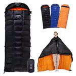 OMVMO 0 Degrees F 800 Fill Power Down Sleeping Bag for Adults,Lightweight 4 Season Envelope Rectangle Down Sleeping Bag for Backpacking Camping,Black Right-Zipper Regular