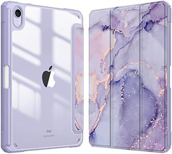 Fintie Hybrid Slim Case for iPad Mini 7 (A17 Pro) 2024 / Mini 6 2021 - [Built-in Pencil Holder] Shockproof Cover Clear Transparent Back Shell for iPad Mini 7th/6th Generation 8.3 Inch, Lilac Marble
