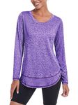 Deaviya Womens Long Sleeve Sports Tops UK, Running Tops Sport Yoga T-Shirt Workout Running Tops, Crew Neck Golf Activewear Ladies Gym Sports Top Purple