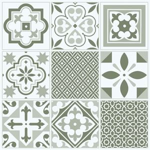 d-c-fix dalle PVC adhésive sol Oriental Tuile Vert - 11 pièces - imperméable autocollant - carrelage revêtement carreaux pour salle de bain, cuisine & salon 30x30 cm