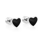 18G Black Enamel Heart Love Screw Back Small Stud Earrings for Women Men Little Girls Minimalist Surgical Steel Cartilage Tragus Piercing Sleeper Studs Hypoallergenic for Sensitive Ears Valentine's