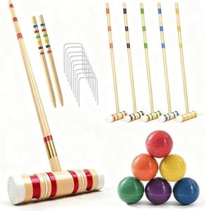 Aeokyzds Croquet Set - 6 Player Yard Game, Reusable Outdoor Activity | Croquet 6 Player Croquette Set, Wooden, Wooden Bowling Set for Men, Women