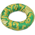 Karma Crafter Silk Brocade Cushion Pillow for Tibetan Singing Bowl Handmade in Nepal Round Cushion for Sound Bowls (4 Inches, Green)