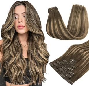 Clip in Hair Extensions Real Human Hair, 7pcs 110g Balayage Chocolate Brown to Caramel Blonde 40 cm, MAXITA Seamless Hair Extensions Clip in Real Human Hair Extensions Natural Straight Hair