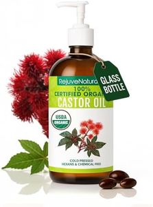 RejuveNaturals Castor Oil (16oz Glass Bottle) USDA Certified Organic, 100% Pure, Cold Pressed, Hexane Free. Boost Hair Growth for Thicker, Fuller Hair, Lashes & Eyebrows.