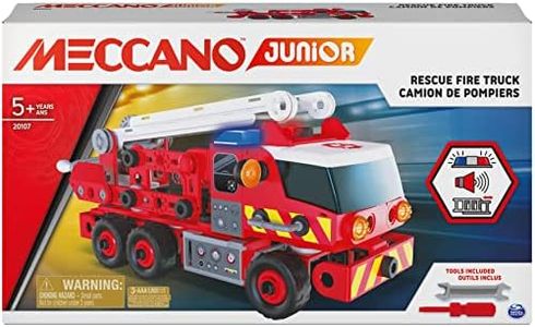 Meccano Junior, Rescue Fire Truck with Lights and Sounds STEAM Building Kit, for Kids Aged 5 and up