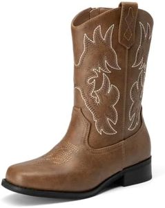 Athlefit Boys Girls Cowboy Boots Brown Boots Western Cowgirl Boots Square Toe Side Zipper Mid Calf Riding Boots Size 1 Little Kid