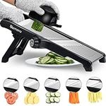 Mandoline Slicer, Vegetable Mandolin Slicer for Kitchen, Adjustable Thickness by One-Knob Control, Veggie Fruit Potato Slicer Julienne, with Safety Gloves