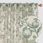 jinchan Linen Curtains Floral Curtains for Living Room 63 Inch Length Dark Green French Curtains Back Tab Light Filtering Toile Print Farmhouse Bedroom Curtains Window Curtain Set 2 Panels