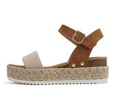 Soda CLIP ~ Women Open Toe Ankle Strap Platform Espadrille Sandal, Beige Canvas/Tan, 11