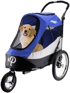 Petique Trailblazer Pet Jogger/Stroller, Bike Trailer, Shock Absorbing Bike Wheels, Large Entry Way, Peek-a-Boo Window, Small/Medium/Large Dogs, Cats and Pets, Supports up to 77LBS - Atlas (Blue)