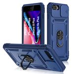 PASNEW Compatible for iPhone 8 Plus Case,iPhone 7 Plus Case,iPhone 6 Plus Case[Military Grade Drop][Upgraded Materials] Camera Cover Slide Charge Port Dust Plug Ring Kickstand Blue