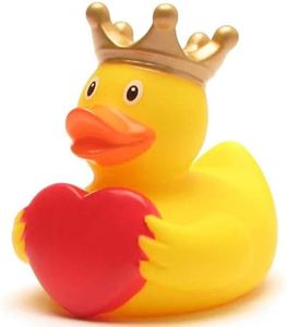 Canard de bain roi avec cœur - Canard couineur - L : 9 cm - Porte-clés canard de bain inclus