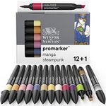 Winsor & Newton, Promarker, Manga Steampunk, Set of 12+1 Blender, Alcohol Based Dual Tip Markers