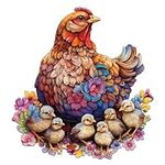 Jigfoxy Wooden Puzzle for Adults, Hen and Chicks Wooden Jigsaw Puzzles for Adults, Unique Animal Shape Wood Cut Puzzles for Family Friend Puzzle Lovers(L-12.4 * 13.4in-250pcs)