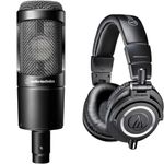 Audio-Technica 2035 Cardioid Condenser Microphone Black & M50x Professional Monitor Headphones Black