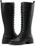 Vepose Women's Blackpu Lace Platform Combat Knee High Boots with Comfort 953 Chunky Heel Size 7 (CJY953 blackpu 07)