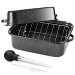 21Inch Roasting Pan, Extra Large Rectangle Roasting Pan With Rack, 25lb Capacity, Large Roaster pan for Baking Turkey, V-Rack and Versatile Lid Bone Turkey Baster by DIMESHY