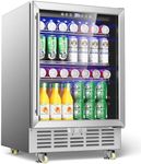 Outdoor Refrigerator, Stainless Outdoor Fridge for Outdoor Kitchen and Patio, Built-in/Freestanding 24 Inch Undercounter Refrigerators with Wheels, 190 Cans Outdoor Beverage Refrigerator Lockable