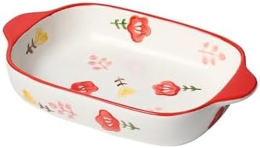 OLWICK® Rectangular Ceramic Baking Dishes, Casserole Dishes for Oven, Lasagna Pans Deep with Handles for Kitchen, 600ml, Pack Of 1, Red